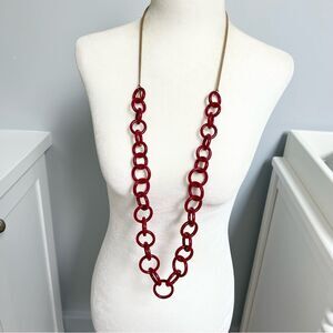 Pilgrim red plastic chunky link long necklace on gold tone chain